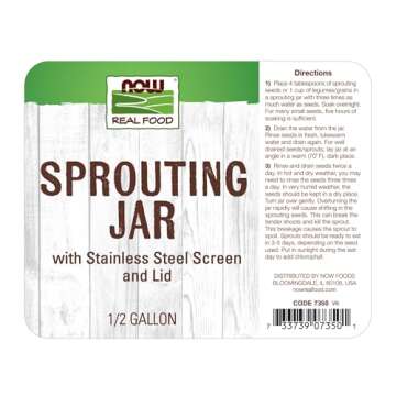 NOW Foods, Sprouting Jar with Stainless Steel Screen, Designed for Legumes, Seeds and Grains Sprouting, 1 Jar