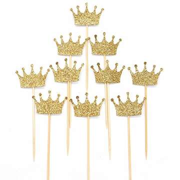 Gold Glitter Crown Cupcake Toppers Cake Decoration for First Birthday, Birthday Party, Baby Shower, Wedding - 40 Pack