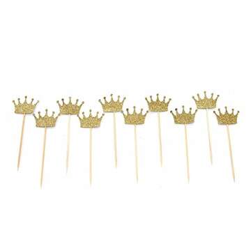 Gold Glitter Crown Cupcake Toppers Cake Decoration for First Birthday, Birthday Party, Baby Shower, Wedding - 40 Pack