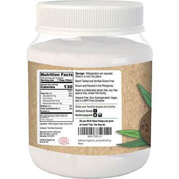 Anthony's Organic Virgin Coconut Oil, 54 oz, Unrefined, Cold Pressed, Tree to Table, Keto Friendly
