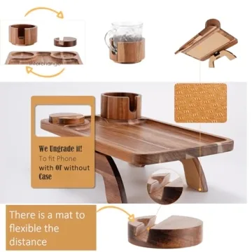 Nnewvante 3 in 1 Couch Arm Tray in Acacia Wood