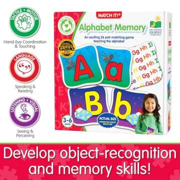 The Learning Journey: Match It! Memory - Alphabet - Capital and Lowercase Letter Matching Game with 26 Matching Pairs - Memory Games for Kids 3 and Up - Award Winning Toys