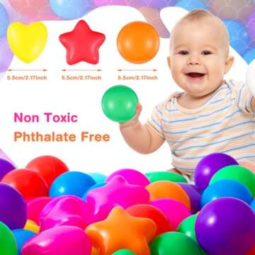RoundFunny 100 Pieces Pit Balls for Kids Star Heart Shape Plastic Balls for Toddler Playpen 2.17'' P...
