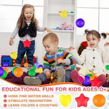 RoundFunny 100 Pieces Pit Balls for Kids Star Heart Shape Plastic Balls for Toddler Playpen 2.17'' Play Toy for Crawl Tunnel Inflatable Pool Birthday Party Decoration