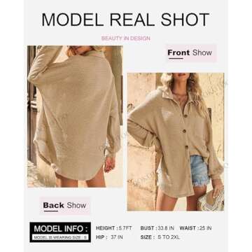 Dokotoo Women Waffle Knit Top 2024 Fashion Solid Color Oversized Long Sleeve Button Up Pockets Shirt...