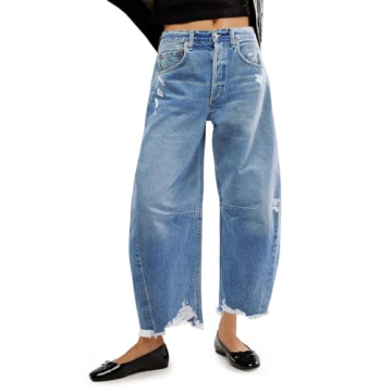 Cicy Bell Women's Baggy Wide Leg Jeans - Chic Barrel Horseshoe Denim Pants