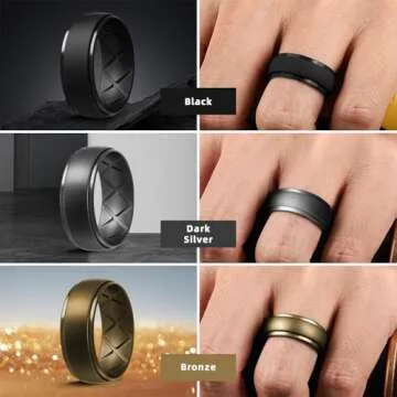 Egnaro Inner Arc Ergonomic Breathable Design, Silicone Rings Mens with Half Sizes, 1/4/5/6/7 Rubber Wedding Bands, 10mm Wide-2.5mm Thick