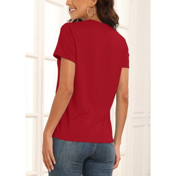KevaMolly V Neck Basic Red T Shirts for Women UPF 50+ Short Sleeve 2025 Summer Trendy Tops Solid Casual Loose Fit Tee Shirt XL