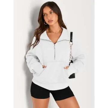 AUTOMET Womens Sweatshirts Half Zip Cropped Pullover Fleece Quarter Zipper Hoodies 2025 Fall Fashion Outfits Clothes White X-Large