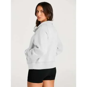 AUTOMET Womens Sweatshirts Half Zip Cropped Pullover Fleece Quarter Zipper Hoodies 2025 Fall Fashion Outfits Clothes White X-Large