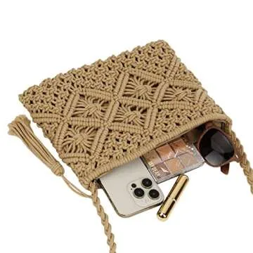 Youjaree Women Crochet Shoulder Bag Handmade Woven Beach Crossbody Handbag Satchel Purse with Tassel for Summer (A-Light Brown)