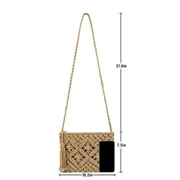 Youjaree Women Crochet Shoulder Bag Handmade Woven Beach Crossbody Handbag Satchel Purse with Tassel for Summer (A-Light Brown)