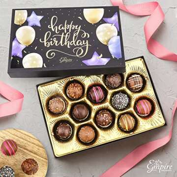 Happy Birthday Chocolates - 12 Assorted Milk & Dark Chocolate Truffles - Gourmet Box - Birthday Gift...