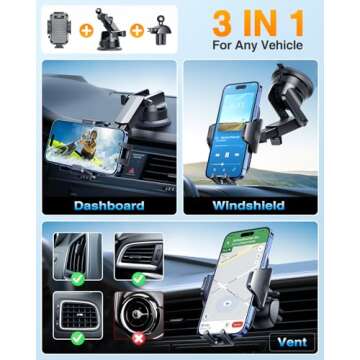 VANMASS [Pro Version] Universal Car Phone Mount [2025 Super Suction Cup] Phone Holder for Car, Cell Phone Car Mount for Windshield Dash Vent Truck Stand for iPhone 16 Pro Max 15 14 13 Samsung Android