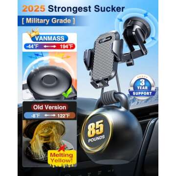 VANMASS [Pro Version] Universal Car Phone Mount [2025 Super Suction Cup] Phone Holder for Car, Cell Phone Car Mount for Windshield Dash Vent Truck Stand for iPhone 16 Pro Max 15 14 13 Samsung Android