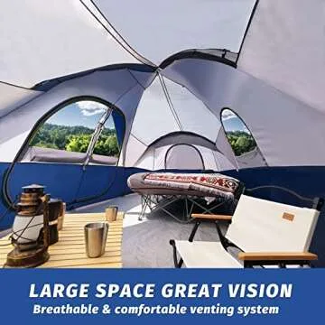 UNP Camping Tent 10-Person-Family Tents, Parties, Music Festival Tent, Big, Easy Up, 5 Large Mesh Windows, Double Layer, 2 Room, Waterproof, Weather Resistant, 18ft x 9ft x78in (Dark Blue)