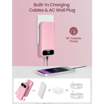 12000mAh Portable Charger with Built-in Cables and AC Plug