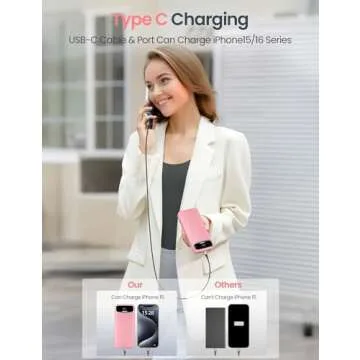 12000mAh Portable Charger with Built-in Cables and AC Plug