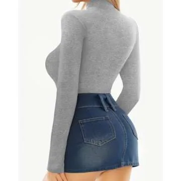 MANGOPOP Elegant Mock Neck Long Sleeve Bodysuit