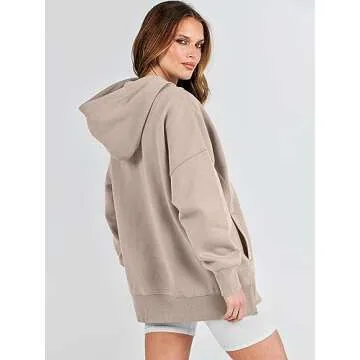 ANRABESS Womens Oversized Hoodies Sweatshirts Fleece Pullover Top 2024 Fall Trendy Outfits Teen Girls Preppy Clothes Light Khaki-L