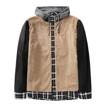 Mr.Stream Men's Hooded Coat Casual Thicken Plaid Work Flannel Snap Sherpa Lined Fleece Shirt Jacket ...