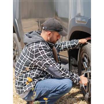 Mr.Stream Men's Hooded Coat Casual Thicken Plaid Work Flannel Snap Sherpa Lined Fleece Shirt Jacket 3252 Gray L