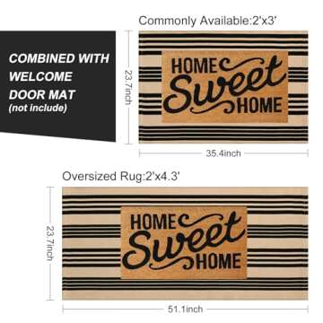 Black and Tan Striped Outdoor Rug - Washable Entryway Mat for Farmhouse Decor