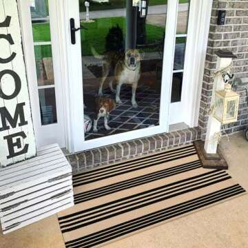 Stylish Black and Tan Striped Outdoor Rug for Every Entryway