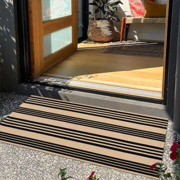 Stylish Black and Tan Striped Outdoor Rug for Every Entryway