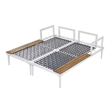 VilroCaz Modern Outdoor Patio Daybed with Wood Topped Side Spaces for Drinks, All Weather Chaise Lounges Reclining Chairs with Fixable Cushion for Garden Balcony Poolside Deck (Beige-T)