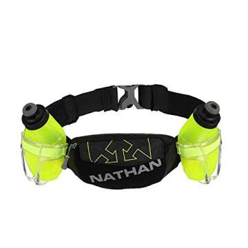 Nathan Hydration Insulated Running Belt Trail Mix Plus - Adjustable Running Belt – TrailMix Includes 2 Insulated Bottles/Flask – with Storage Pockets. Fits Most iPhones (One Size, Black)