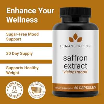 Luma Nutrition Saffron Extract Capsules - Premium Saffron Supplements - 88.50 mg Pure Saffron Pills ...