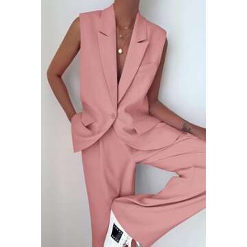 PRETTYGARDEN Women's 2 Piece Outfits Sleeveless Suit Vest and Wide Leg Pants Business Casual Blazer ...