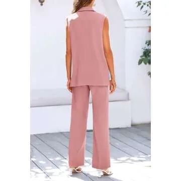 PRETTYGARDEN Women's 2 Piece Outfits Sleeveless Suit Vest and Wide Leg Pants Business Casual Blazer Sets (Light Pink,Small)
