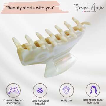 French Amie Chic Ivory Handmade Celluloid Large Hair Claw Clip Clamp Fashion Durable and Styling