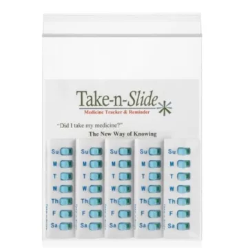 Take-n-Slide: 5 Pack Medication Tracker and Reminder