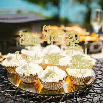 Gold Glitter Graduation Cupcake Toppers for 2025