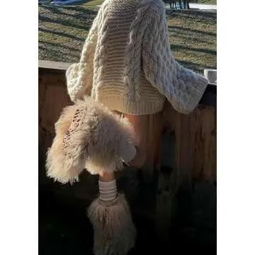 LETSVDO Women's Oversized Cable Knit Sweater Long Sleeve Crewneck Baggy Slouchy Chunky Pullover Sweaters Beige