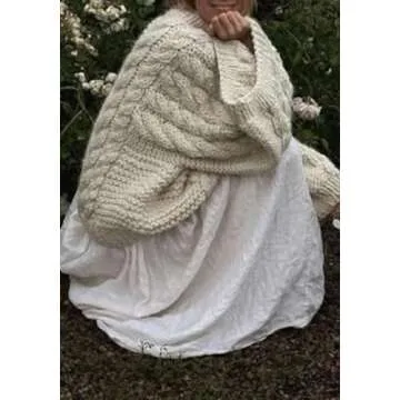 LETSVDO Women's Oversized Cable Knit Sweater Long Sleeve Crewneck Baggy Slouchy Chunky Pullover Sweaters Beige