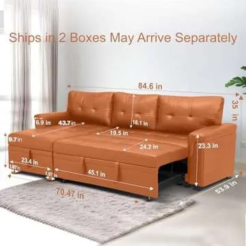 Naomi Home Transform Any Space: Sleeper Sectional Sofa with Convertible Sofa Bed & Inviting Chaise. Find Tranquil Comfort with Stress-Relieving Design & Durable Cushions - Caramel,Air Leather