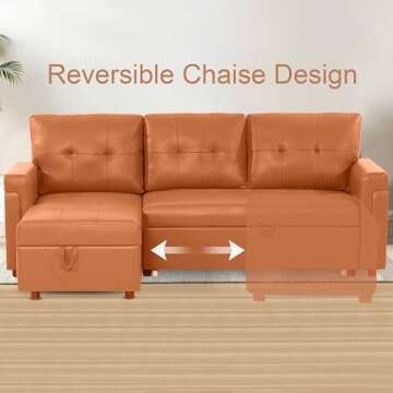Naomi Home Transform Any Space: Sleeper Sectional Sofa with Convertible Sofa Bed & Inviting Chaise. Find Tranquil Comfort with Stress-Relieving Design & Durable Cushions - Caramel,Air Leather