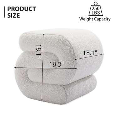 KIVENJAJA Sherpa Ottoman Stool, Modern S-Shaped Boucle Vanity Stool Pouf Ottoman Seat, Decorative Fl...