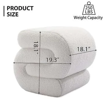 KIVENJAJA Sherpa Ottoman Stool, Modern S-Shaped Boucle Vanity Stool Pouf Ottoman Seat, Decorative Fl...