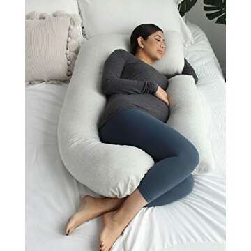 Pharmedoc Pregnancy Pillows, U-Shape Full Body Pillow -Removable Jersey Cotton Cover - Light Grey - Pregnancy Pillows for Sleeping - Body Pillows for Adults, Maternity Pillow and Pregnancy Must Haves