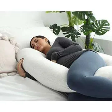 Pharmedoc Pregnancy Pillows, U-Shape Full Body Pillow -Removable Jersey Cotton Cover - Light Grey - Pregnancy Pillows for Sleeping - Body Pillows for Adults, Maternity Pillow and Pregnancy Must Haves