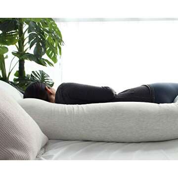 Pharmedoc Pregnancy Pillows, U-Shape Full Body Pillow -Removable Jersey Cotton Cover - Light Grey - Pregnancy Pillows for Sleeping - Body Pillows for Adults, Maternity Pillow and Pregnancy Must Haves