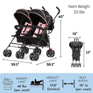 Pink Volgo Twin Umbrella Stroller | Lightweight & Stylish