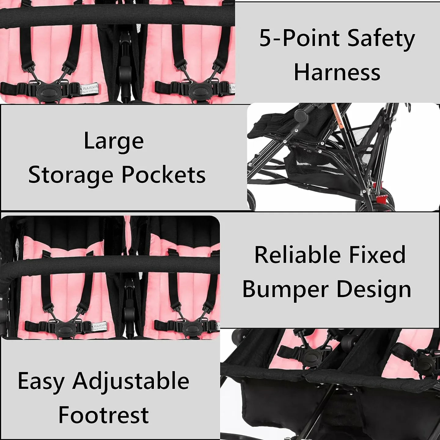 Pink Volgo Twin Umbrella Stroller | Lightweight & Stylish