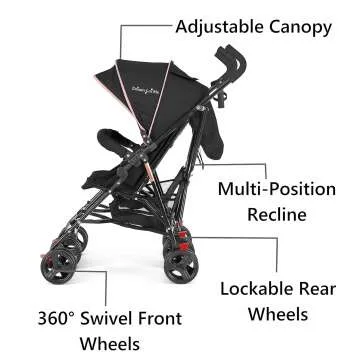 Pink Volgo Twin Umbrella Stroller | Lightweight & Stylish
