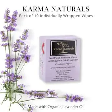 Karma Organic Natural Nail Polish Remover Wipes with Soybean and Lavender Oil, 100% Soy Based, Non-T...